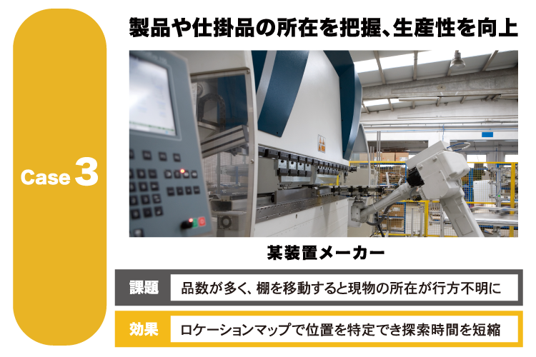 ケース3：製品や仕掛品の所在を把握、生産性を向上（某装置メーカー）