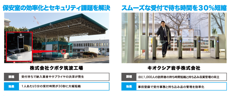 保安室の効率化とセキュリティ課題を解決 - 株式会社クボタ筑波工場様／スムーズな受付で待ち時間を30%短縮 - キオクシア岩手株式会社様