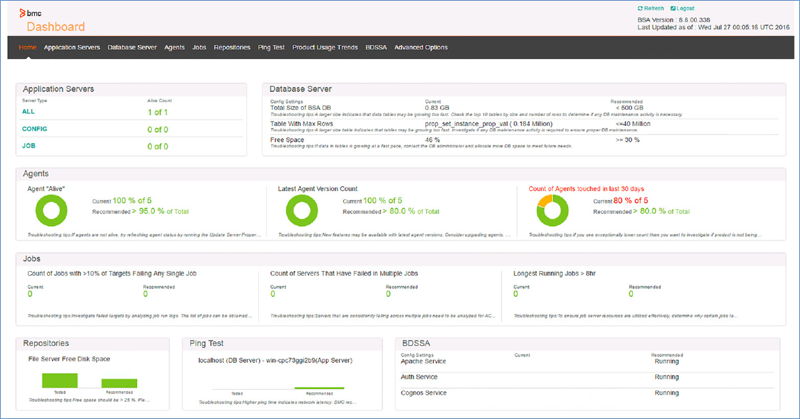 ダッシュボード - 「TrueSight Server Automation」