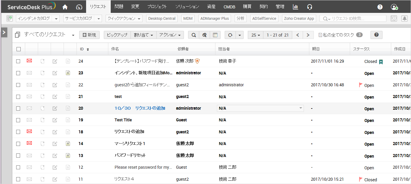 さまざまな切り口でインシデントを一覧表示 - ManageEngine ServiceDesk Plus